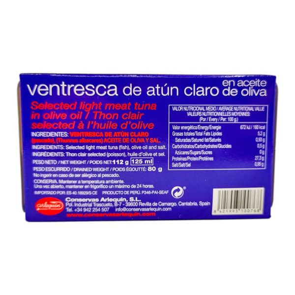 Ventresca de atún Arlequín aceite de oliva 120 gr - Imagen 3