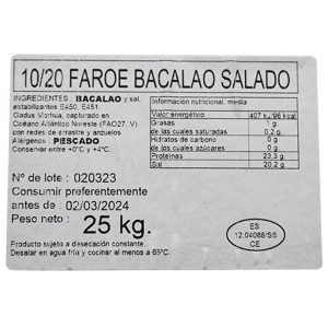 Bacalao 10/20 Entero Salado Faroe