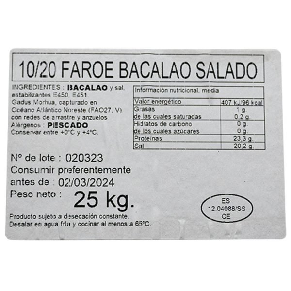 Bacalhau 10/20 Bacalhau inteiro Salgado Faroe