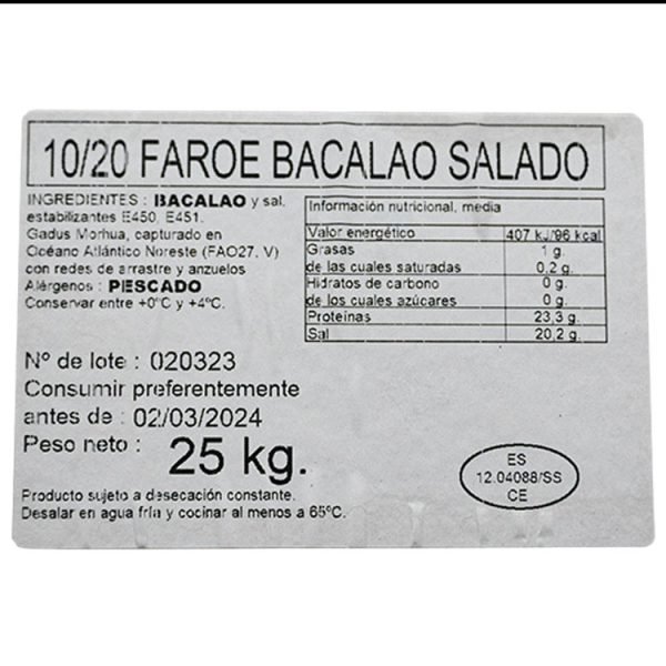 Bacalhau 10/20 Bacalhau inteiro Salgado Faroe