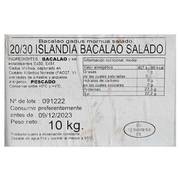 Bacalao 20/30 Entero Salado Faroe - Imagen 2