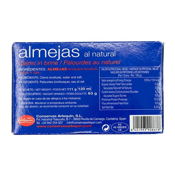 Almejas al natural - 25/30 Piezas -120g - Arlequín